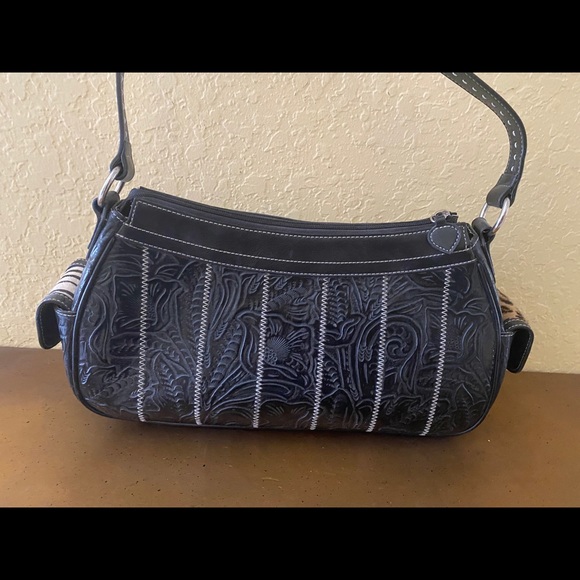 Western Leather Bag Real Animal Hide Silver Buckle - Picture 4 of 11